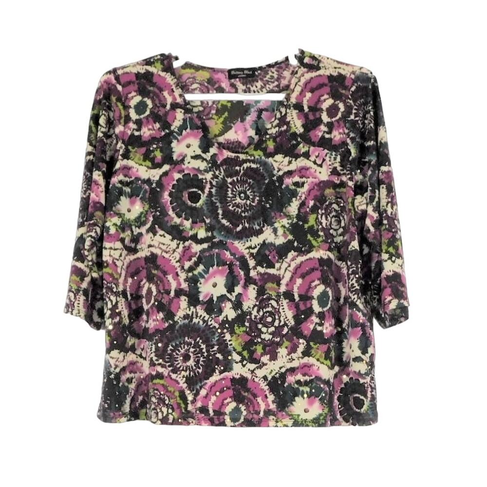 Brittany 3/4 Sleeve Top - Purple Green - Women's 3X Shirt